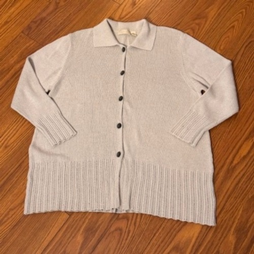 J. Jill Beige Cotton Blend Button Front Collared Cardigan Sweater XL